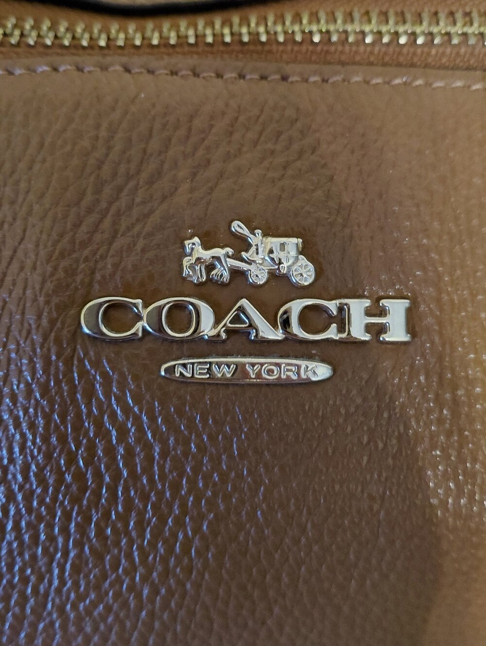 Coach Cognac Pebble Leather Brown Tote Gold Hardware Purse Bag - Picture 10 of 12